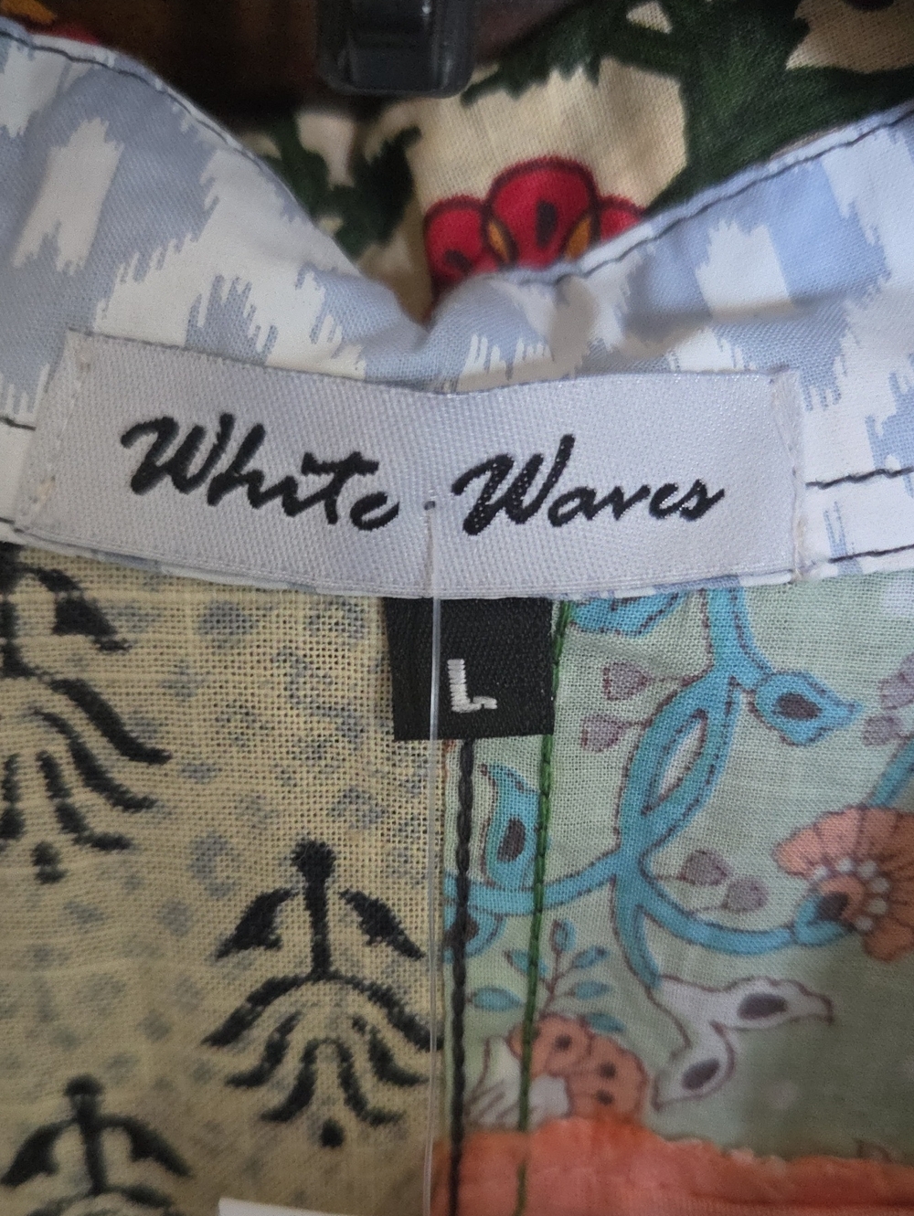 NWT, Colorful Patchwork Button-Up Shirt By White Waves, Sz. L - Picture 2 of 7